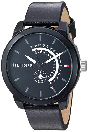 Tommy Hilfiger Men's Quartz Watch with Leather Calfskin Strap, Black, 18.8 (Model: 1791479)