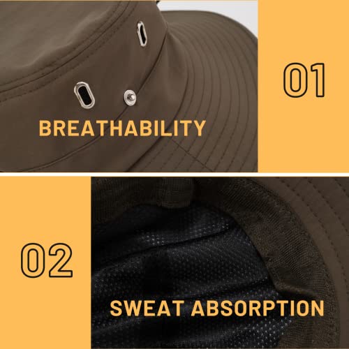 Mens Wide Brim Sun Hat Womens Safari Cap Upf 50+ Quick Dry Outdoor Hiking Fishing Hats Foldable Boonie Caps With Strap Amy Green #TOP4
