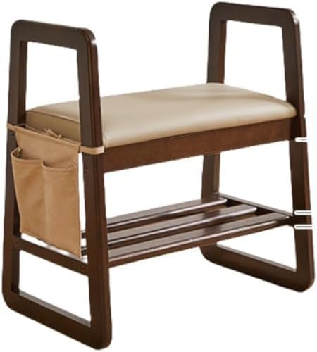 Yubbuio 高齢者向け肘掛け座椅子 クッション付き 収納棚付き木制靴箱ベンチ スリム型 玄関用 おしゃれ 玄関チェア (ああ)