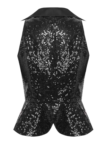 renvena Womens Sequin Suit Vest Lapel V Neck Sleeveless Sparkly Dressy Waistcoat Bling Party Jacket Top2