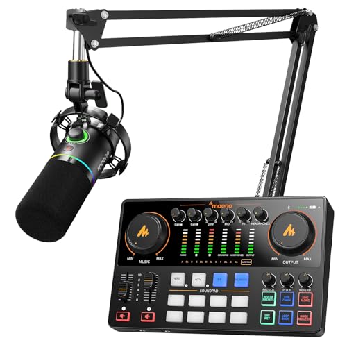 MAONO Podcast Equipment Bundle: Audio Interface and USB/XLR Dynamic Mic with Dual XLR Input, Quick to Mute, Noise Reduction, 8 Customize soundpads for Podcast Recording, Streaming, YouTube