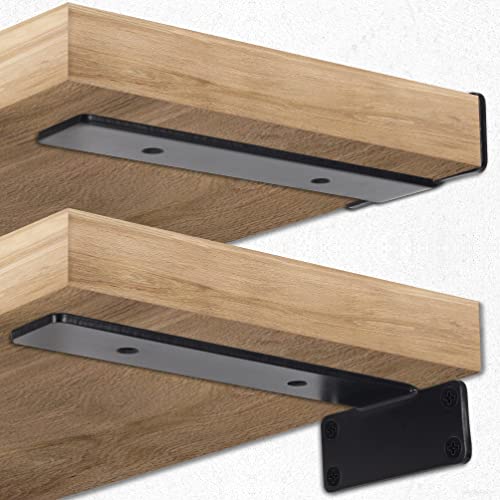 Floating Shelves Brackets 8 Inch, Black Shelf Brackets Heavy Duty With Screws, 90 Degree Angle Metal Shelf Brackets & Supports, Shelf Brackets With Modern Iron Finish (8 Inch -6 Pack) #TOP4
