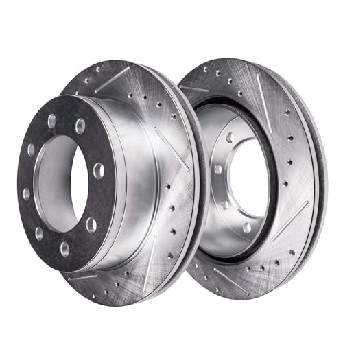 Image of Detroit Axle - Brake Kit for 2003-2008 Dodge Ram 2500 3500 Drilled & Slotted Brake Rotors and Ceramic Brakes Pads 2004 2005 2006 2007 Front and Rear Replacement: 13.91 inch inch Front Rotors