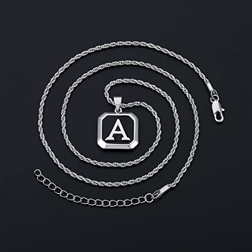 Rope Chain Initial Necklaces For Men, Silver Plated Mens Chain Initial Necklace Letter Pendant Initial R Necklace For Men Women Silver Chain Initial Necklaces For Men Simple Mens Jewelry Gifts #TOP6