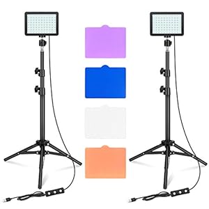LED Video Light 11 Brightness and 4 Color Filters Dimmable Photography Continuous Table Top Lighting, Adjustable Tripod Stand, USB Portable Fill Light for Photo Studio Shooting