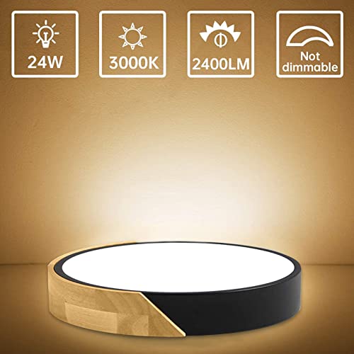 Ketom Modern Flush Mount Ceiling Light Fixture 12 Inch Led Ceiling Light, 24W Minimalist Round Shaped Wood Ceiling Lamp Warm White 3000K, Not Dimmable #TOP4