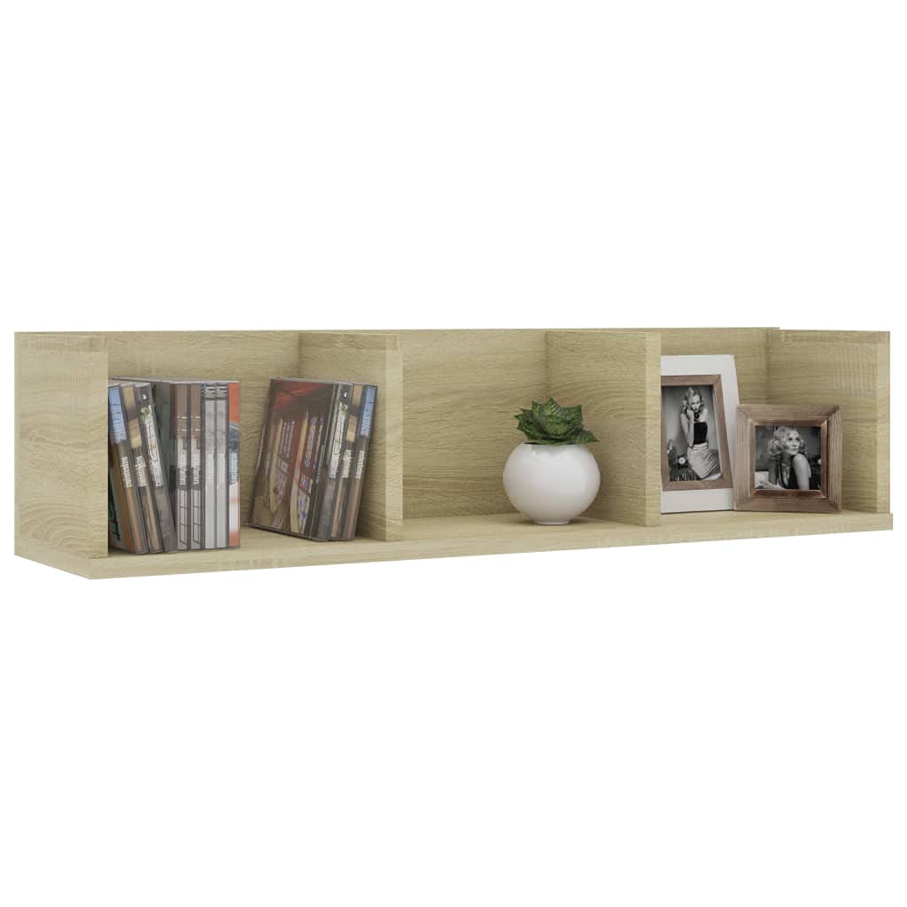 Scaffale Porta CD a Parete Rovere Sonoma 75x58x18cm Multistrato | Mobile sospeso con 3 scomparti per organizzare dischi e accessori in soggiorno o studio.