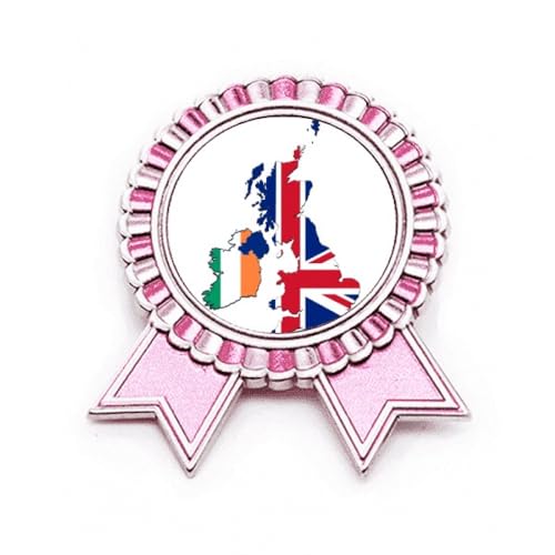 Broche rose carte Royaume-Uni et Irlande en metal taille M pour veste