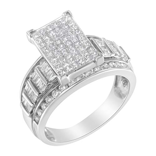 Original Classics 14K White Gold 2.0 Cttw Mixed-Cut Diamond Rectangle Invisible-Set Composite Cluster Ring with Bar- and Channel-Set Band (H-I Color, SI2-I1 Clarity) - Size 5
