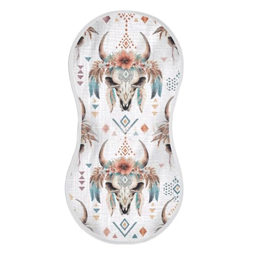 Muslin Burp Cloth for Baby 1PC Retro Cow Skull Flower Super Absorbent Burping Cloths, Bibs for Newborn Boys Girls
