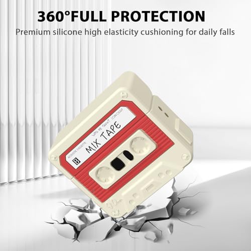 Image of KOREDA Compatible with AirPods 4 Case Cover, Funny Cassette Tape Design Case for Airpods 4th Generation 2024, Cute Cartoon Fashion Silicone Protective Case for Women Men (Off-White)