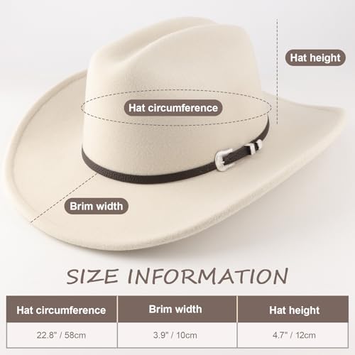 Image of DRESHOW Cowboy Hat for Women and Men Classic Felt Western Hat for Cowboys Cowgirls Wide Brim Belt Buckle Retro Fedora Hats