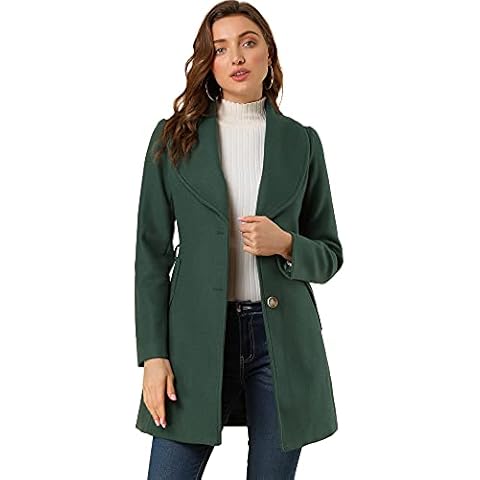 Allegra K Damen Schalkragen einreihig Winter lang Gürtel Mantel Cover