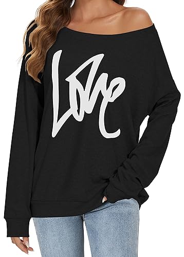 florynova Women's Off One Shoulder Tops Long Sleeve Plus Size Sweatshirt Slouchy Baggy Pullover Sweater(Black, XL)