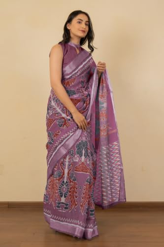 Image of MIRCHI FASHION Saree for Woman Cotton Blend Printed | Traditional Ethnic Sari for Ceremonial Use and Farewell with Blouse Piece