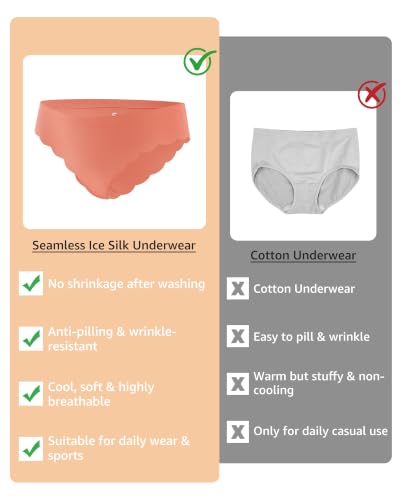 Image of LEVAO Seamless Underwear for Women No Show Ice Silk Bikini Breathable Hipster Wavy Sides Invisibles Panties 7 Pack S-XL