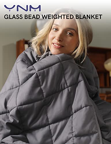 YnM Weighted Blanket — Heavy 100 Percent Oeko-Tex Certified Cotton Material with Premium Glass Beads (Dark Grey, 60''x80'' 17lbs), Suit for One Person(~160lb) Use on Queen/King Bed