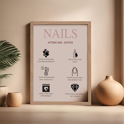 Image of Poster Master Nails Aftercare Advice Print - Fashion Poster - Manicure Art - Trendy Gift for Men, Women & Fashionista - Chic Decor for Salon, Spa or Nail Bar - 16x20 Beige Framed