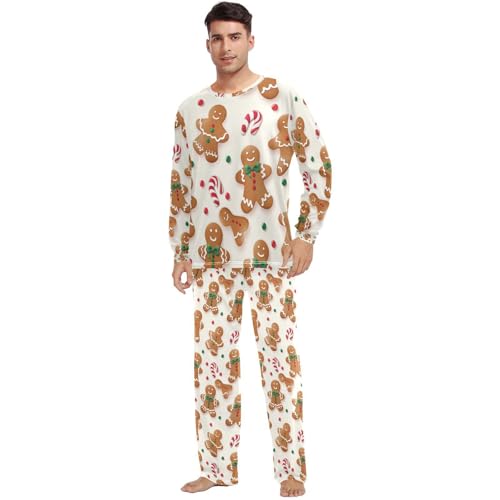 Fustylead Christmas Gingerbread Man and Candy Cane Unisex Pajama Sets Two Piece Long Sleeve Soft Sleepwear for Men & Women2