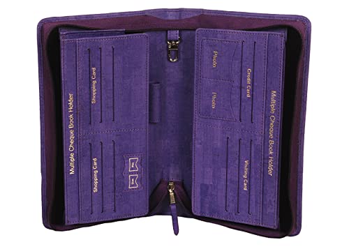 Image of Sukeshcraft Multiple Cheque Book Holder | Original PU Holds Upto 8 Cheque Books, Locker Key Hook (PU -Purple)