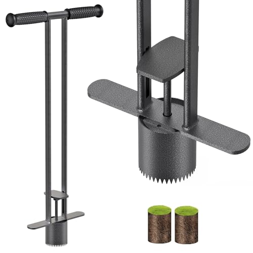Dolibest Sod Plugger, Bulb Planter Tool with Non-Slip Grip Handle. Turf Cutter and Grass Plugger Tool with Dual Pedals, Sharp Serrations, Perfect for Zoysia, Bermuda and More (Upgrade)