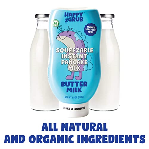 Happy Grub Squeezable Buttermilk Instant Pancake Mix - All Natural, Organic Mix For Pancakes And Waffles - Family Friendly Mess-Free Bottled Dry Mix - 4 Pack (34Oz) #TOP2