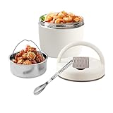 Vexaflow Thermos per Alimenti 1200 ml, Porta Pranzo Termico Antigoccia, Ideale per Zuppe, Pasta e Cibo Caldo, Contenitore Termico in Acciaio Inossidabile con Cucchiaio Pieghevole (Bianco)