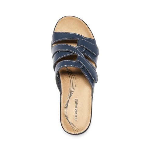 Image of DREAM PAIRS Women Arch Support Slide Sandals Adjustable Straps Slip On Wedge Sandals Casual Comfort Lightweight Flat Slides