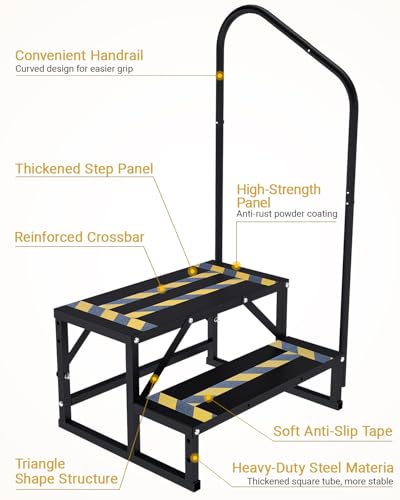 Image of RV Mobile Home Steps with Handrail, 2-Step Camper Entry Stairs
