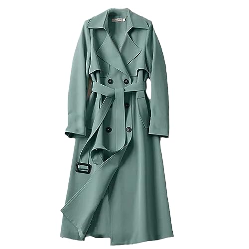 Women's Spring And Autumn British Style Long Coat Temperament Belt Khaki Windbreaker