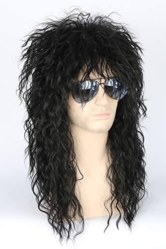 Topcosplay Men’s 80s Black Mullet Wigs Male Hair Punk Heavy Metal Rocker Wig