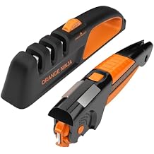 Orange Ninja Ultimate Sharpening Bundle 5-Angle Adjustable Kitchen Knife Sharpener & All-in-1 Garden Tool Sharpener for Lawn Mower Blades, Scissors, Axes, Pruners, and More