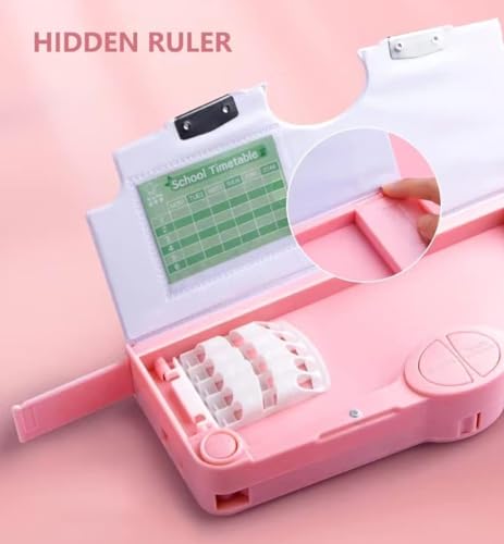 Image of LONGMIRE Plastic Multi-Functional Unicorn Theme Magnetic Pencil Box for Kids Compass Box for Girls Stationery Box Buttons Operated Pencil Box for Kids with Accessories (Multicolor)