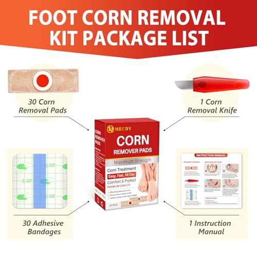 Corn Removers for Toes, Callus Remover for feet, Maximum Strength Foot Corn Remover, Fast & Effective Corn Removal, All-Day Pain Relief, 30 Pads