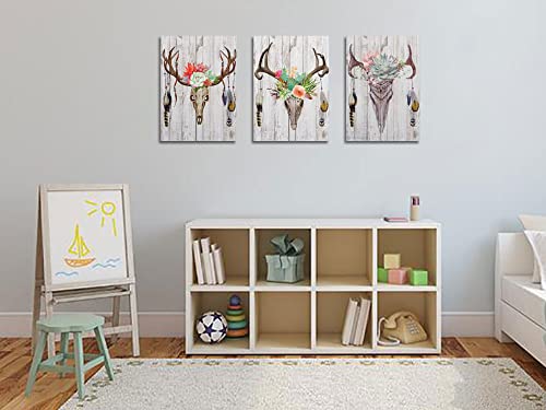 Arjun Deer Feather Wall Art Canvas Antler Skull Picture Indian Rustic Succulent Botanical Plant Garland Painting Farmhouse Flower Artwork Framed For Bathroom Bedroom Living Room Home Office Wall Decor #TOP4