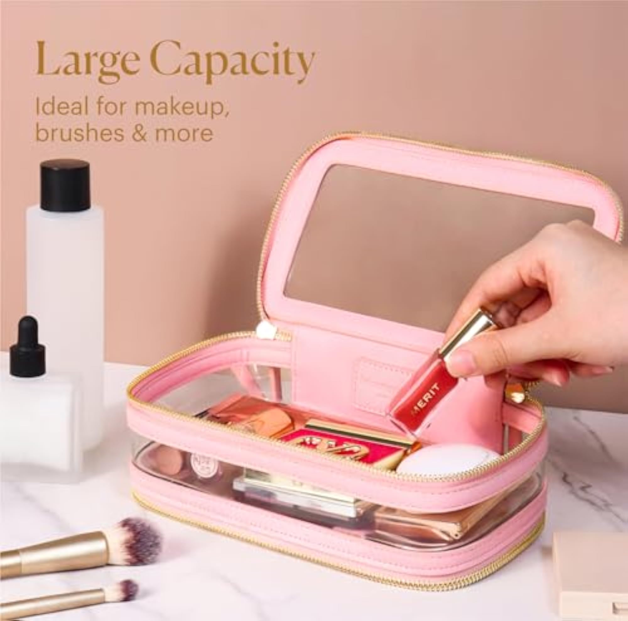 Clear Travel Makeup Bag, Millennial Pink