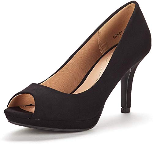 DREAM PAIRS Women's City_ot Black Fashion Stilettos Peep Toe Pumps Heels Shoes Size 6.5 B(M) US