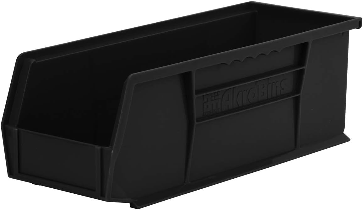 Akro-Mils 30234 AkroBins Plastic Storage Bins, Space-Saving Stackable Bins for Garage, Pantry, Craft Organization, 37,5 cm x 14 cm x 12,7 cm, Black, 12-Pack