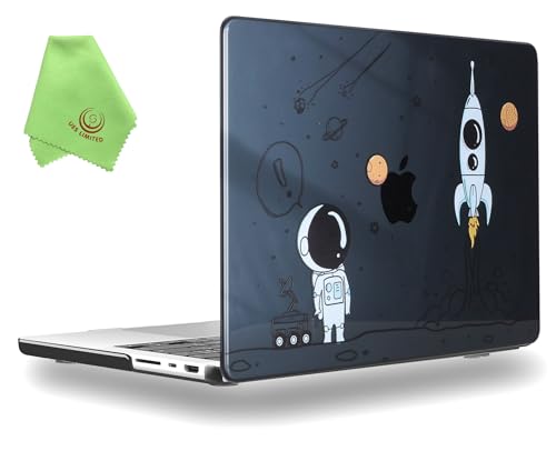 UESWILL Compatibile con MacBook Pro 14' Custodia Cover 2021 2022 Modello A2442, con M1 Pro / M1 Max & Touch ID, Space Creative Design Pattern Custodia rigida + panno in microfibra, Astronaut A