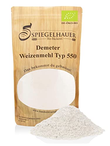 Bio Bäckerei Spiegelhauer Demeter Bio Weizenmehl Typ 550 1 kg Ideal zum Backen von Brot Brötchen und Teig