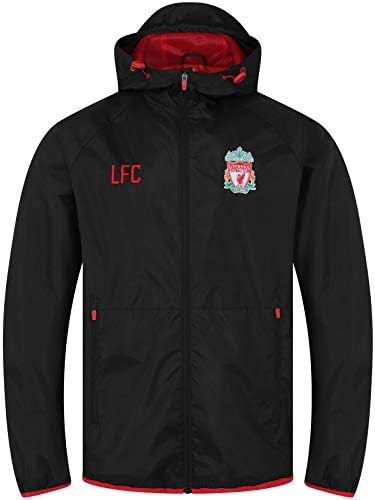 Liverpool FC Official Gift Mens Shower Jacket Windbreaker Peaked Hood Black Lge.