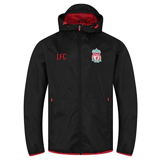 Liverpool FC Official Gift Mens Shower Jacket Windbreaker Peaked Hood Black Lge.