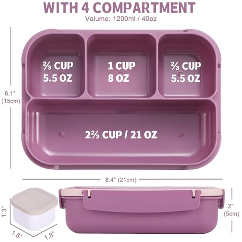 Image of shell and turtle Bento Box Adult Lunch Box, Lunch Containers for Kids Girls Boys with 4 Compartments, Lunchable Food Container with Utensils, Sauce Jar, Muffin Liners, 40 Oz /5 Cup, Dark Purple