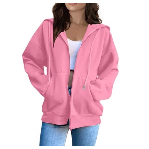 Sweat à Capuche pour Femme - Couleur Unie - Sweat a Capuche Femme Zippé Sweat-Shirt à Manches Longues Décontracté Chaude Chic et Elegant Veste Pas Cher Cadeau Maman,Rose,XXL,f63a