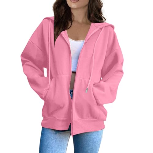 OIOLOYJM Zipper Hoodies for Women Long Sleeve Oversized Sweatshirts Y2k Drawstring Soft Jacket 2025 Fall Fashion with Pockets