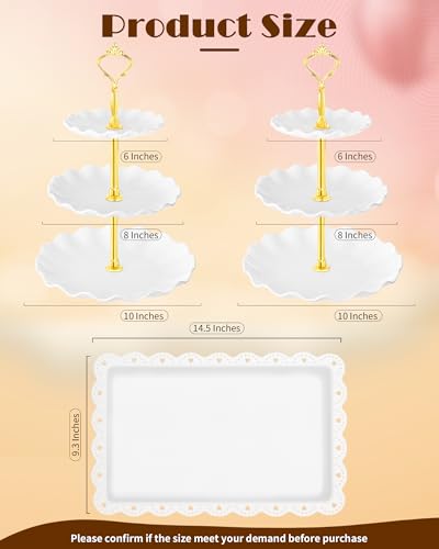 Hoedia 10 Pcs Cake Stand, Plastic Dessert Table Display Set, 4 Pcs 3 Tier Cupcake Stand Tower and 6 Pcs Serving Tray for Tea Party Baby Shower Decorations - Image 4
