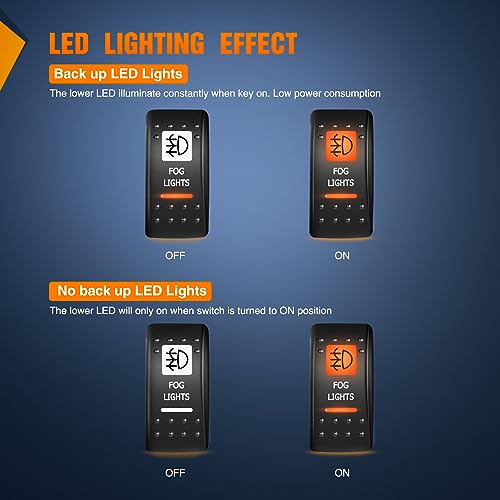Image of Nilight UTV Fog Lights Rocker Switch w /Orange Backlit On Off 5 PIN