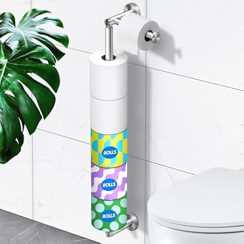 Longzon Toilet Paper Holder Wall Mount, Modern Silver Bathroom Toilet Paper Roll Holder for 6 Rolls Tissue with Storage, Premium SUS304 Stainless Steel Rustproof with Reserve for Bathroom, Washroom Cover