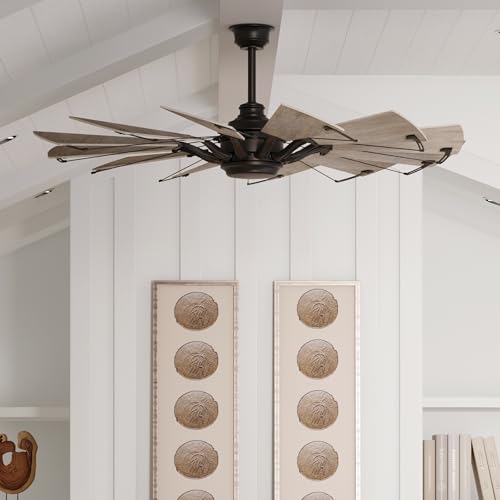 Image of Progress Lighting Springer Collection DC Motor Farmhouse Windmill Ceiling Fan, Matte Black, 12-Blade (60 inch W x 17-3 /8 inch H) P250000-31M