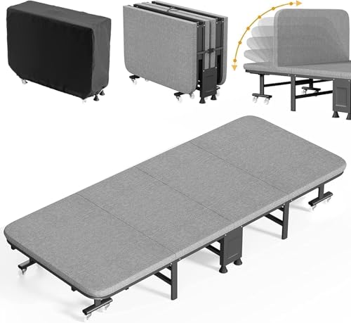 折りたたみベッド シングル キャスター付 200kg耐荷重 　グレー　幅70㎝ Amazon｜折りたたみベッド ベッド 省スペース マットレス付き 長